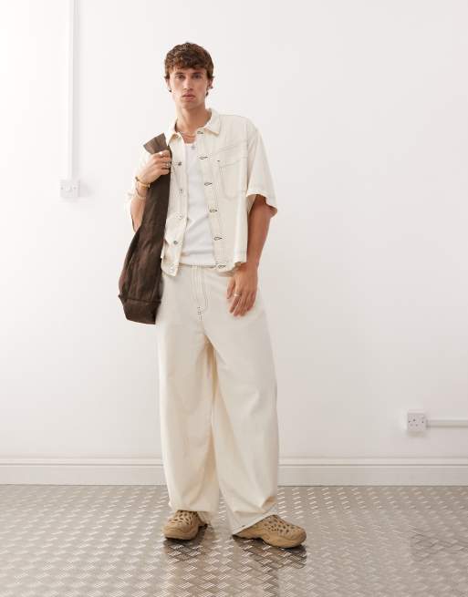 COLLUSION linen blend oversized balloon pants in ecru