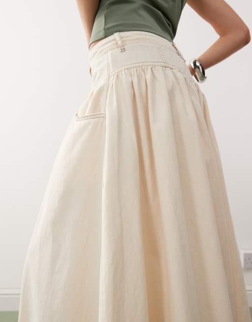COLLUSION linen blend skirt with contrast stitch in buttermilk yellow, 5 of 5