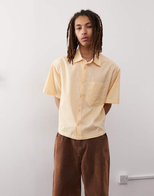 COLLUSION linen look blend short sleeve shirt in peach - CAMEL