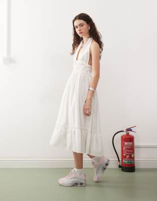 Collusion Linen Look Halter Midi Dress
