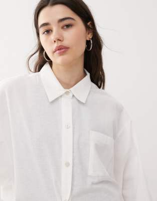 Collusion Linen Look Oversized Shirt In White
