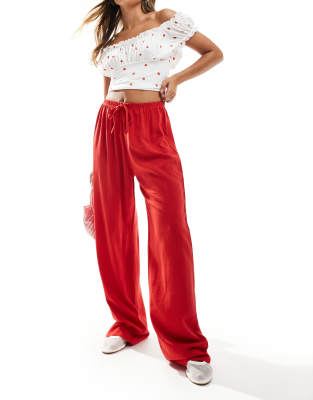 linen look pants in red