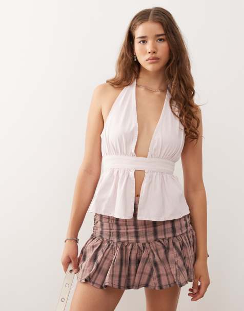 COLLUSION linen look top in baby pink - view 1