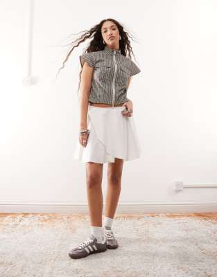 linen look wrap mini skirt in ecru-White
