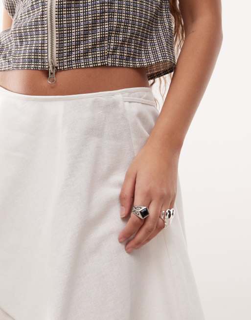COLLUSION linen look wrap mini skirt in ecru, 3 of 5