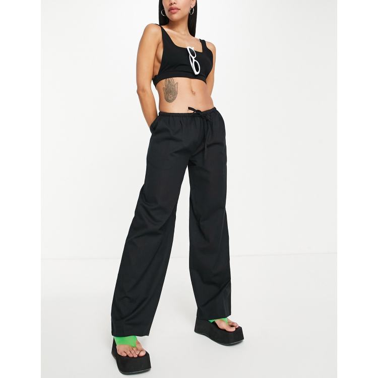 COLLUSION linen low rise beach pants in blue