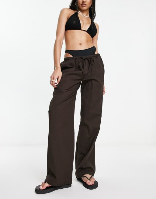 ASOS DESIGN relaxed linen pants in brown