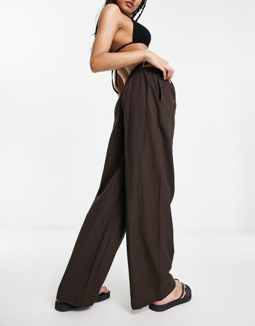 COLLUSION low rise linen beach pants in black