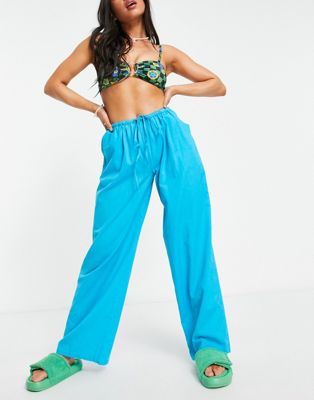 COLLUSION linen low rise beach trousers in blue