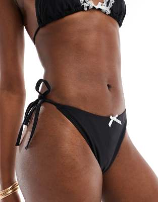 Collusion COLLUSION lingerie bikini bottom with bow and lace co-ord in black