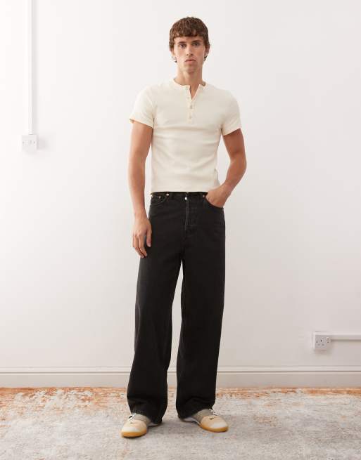 COLLUSION - T-shirt moulant côtelé à col boutonné et manches courtes - Taupe