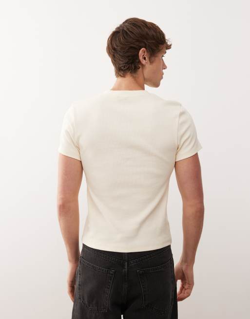 COLLUSION - T-shirt moulant côtelé à col boutonné et manches courtes - Taupe