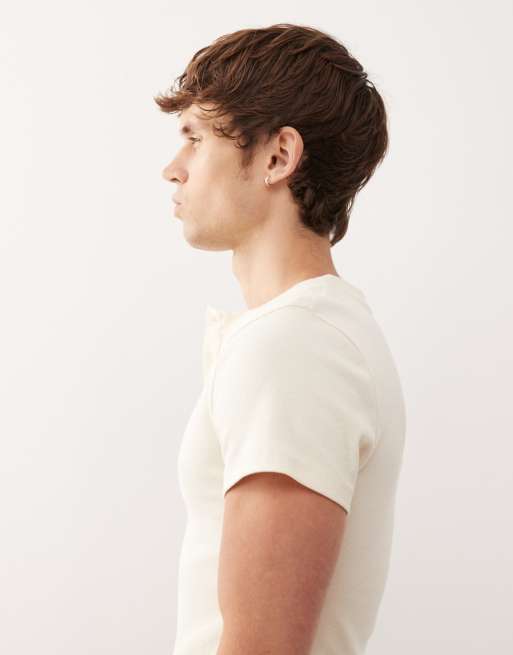 COLLUSION - T-shirt moulant côtelé à col boutonné et manches courtes - Taupe