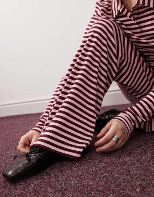 COLLUSION – Locker geschnittene, rosa-braun gestreifte Hose mit weitem Bein und mittelhohem Bund, 4 von 5