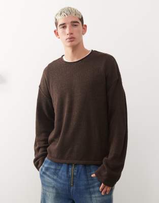 Locker geschnittener Oversize-Feinstrickpullover in Braun-Brown Brown XS