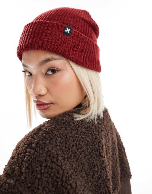 COLLUSION logo beanie in dark red ASOS