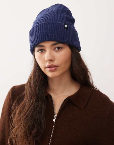 COLLUSION logo beanie in navy - view 1