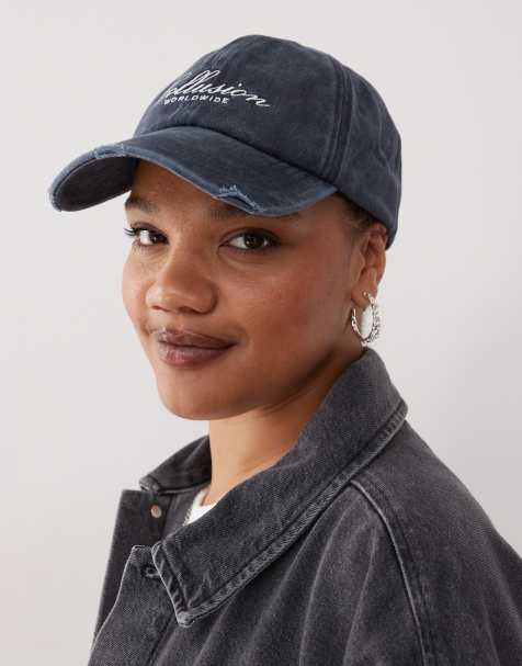 COLLUSION Logo distress cap in blue - view 1