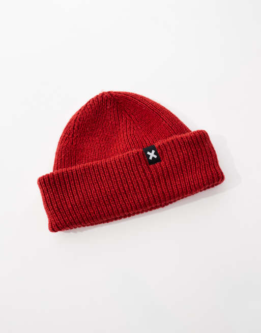 COLLUSION logo fisherman beanie in bright red
