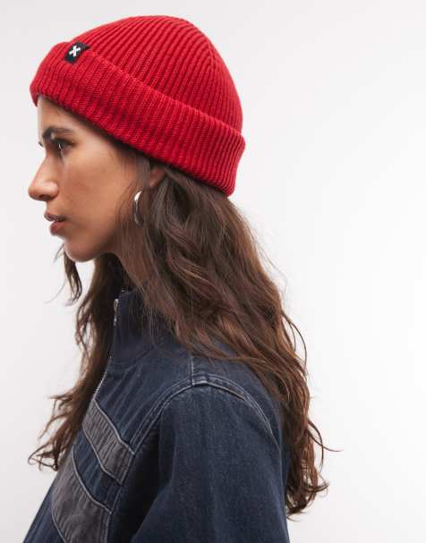 COLLUSION logo fisherman beanie in red - view 1