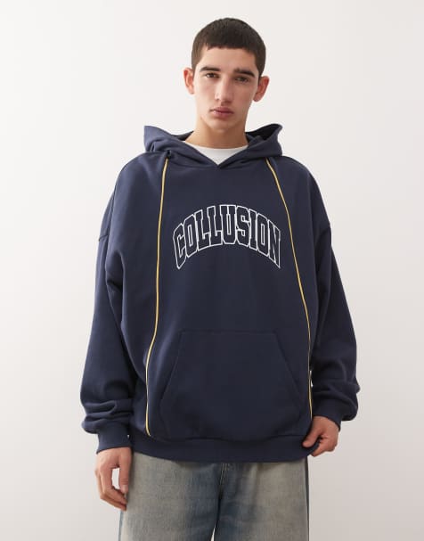 COLLUSION logo hoodie with piping in navy - view 1
