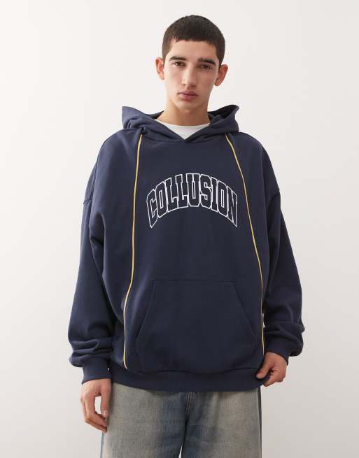 COLLUSION logo hoodie with piping in navy