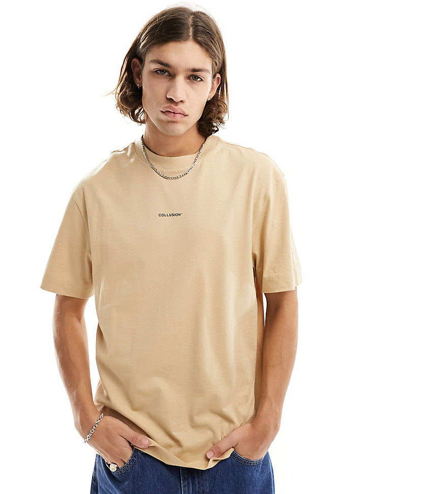 COLLUSION Logo printed t-shirt in beige-Neutral