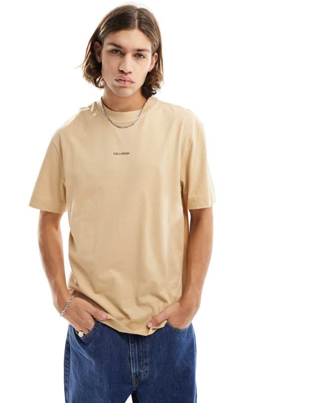 Collusion - logo printed t-shirt in beige