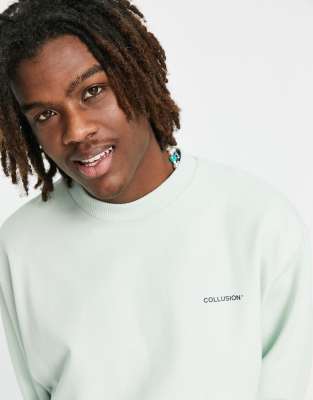 Collusion Logo Sweatshirt In Sage Green | ModeSens