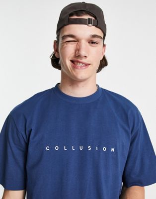 COLLUSION logo t-shirt in dusty blue