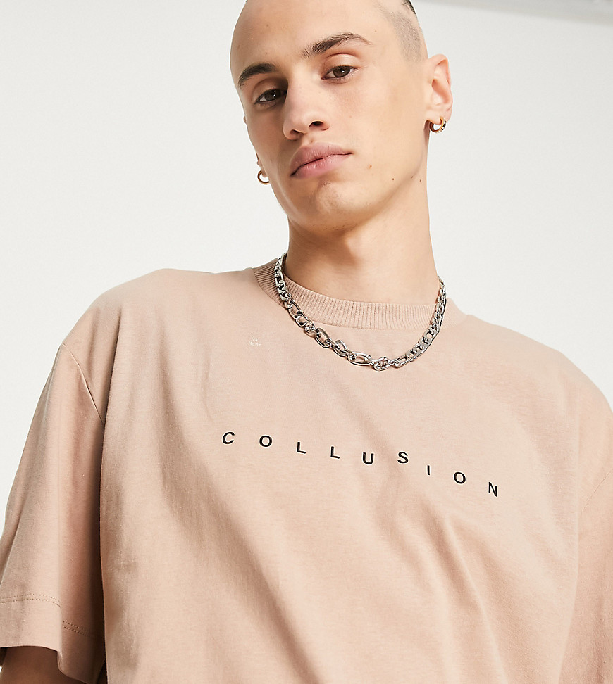 COLLUSION logo t-shirt in tan-Brown