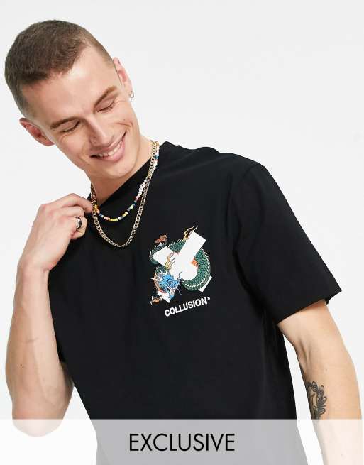 Collusion Logo X Dragon Print T Shirt In Black Asos