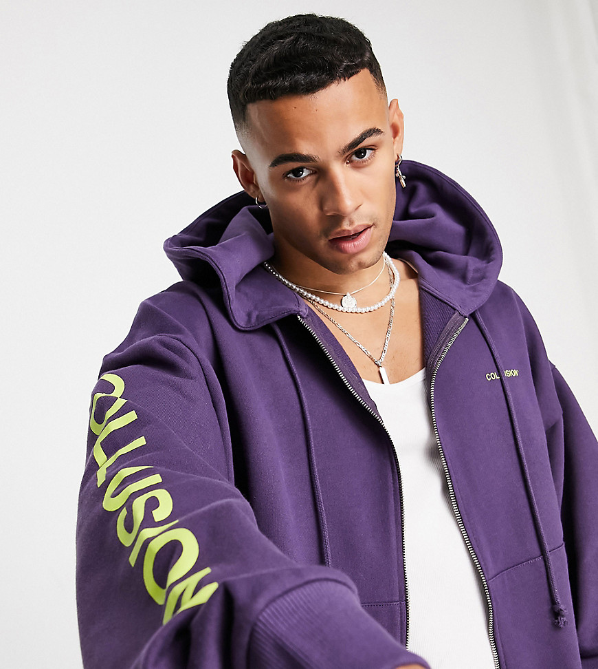 COLLUSION logo zip hoodie in dark purple