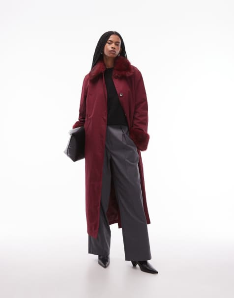 COLLUSION long line fur trim trench coat - view 1