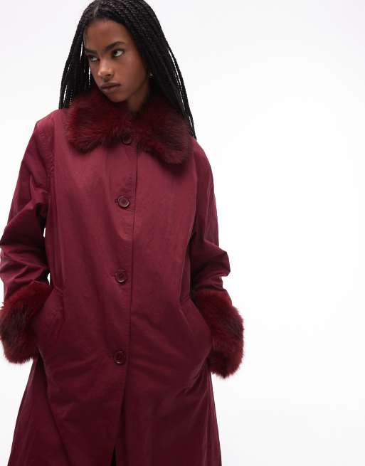 COLLUSION long line fur trim trench coat, 3 of 4