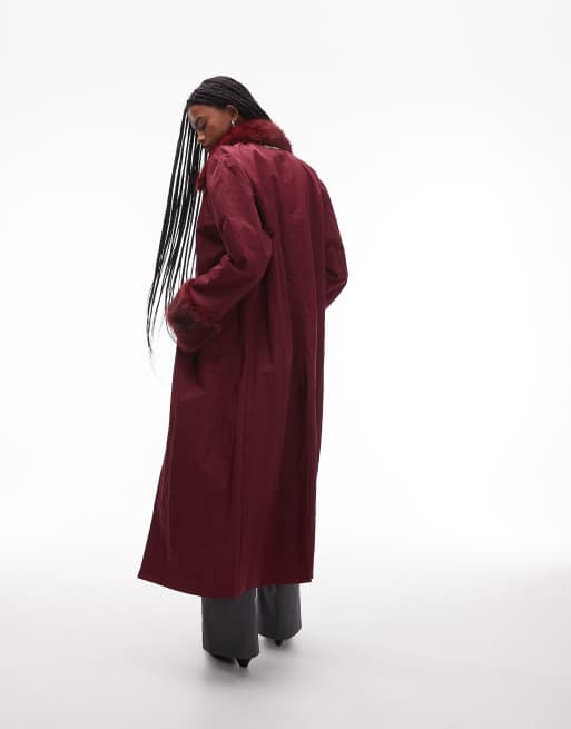 COLLUSION long line fur trim trench coat, 4 of 4