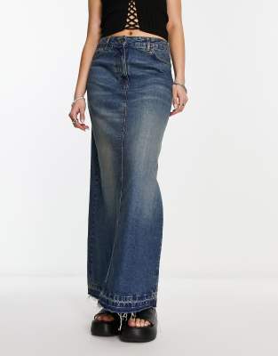 COLLUSION long maxi denim skirt in blue dirty wash 29.99 Octer