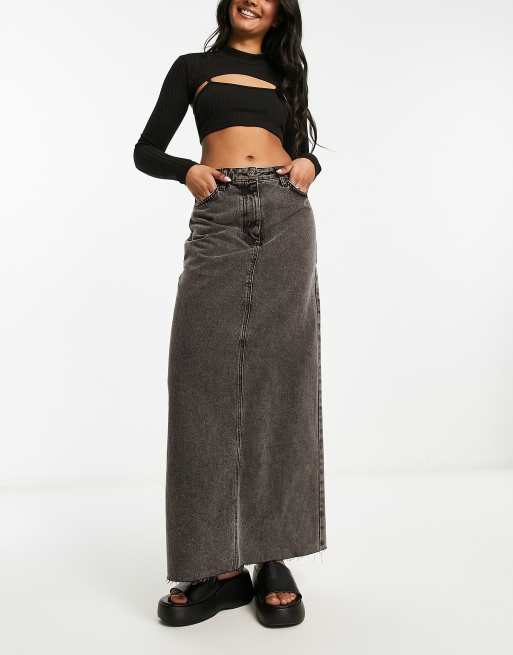 Black maxi skirt with denim jacket best sale