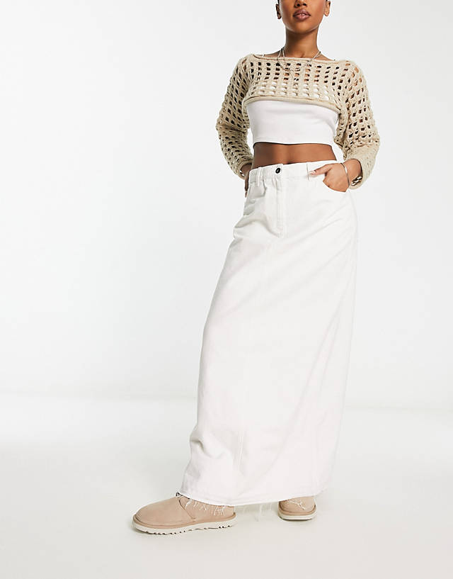 Collusion - long maxi denim skirt in white