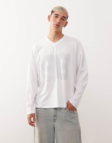 COLLUSION long sleeve airtex jersey in white - view 1