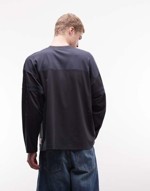 COLLUSION long sleeve athletic jersey in black, 4 of 5