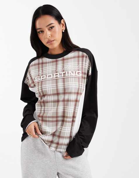 COLLUSION long sleeve athletic top in plaid - view 1