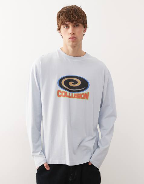 COLLUSION long sleeve baby blue T-shirt with print - view 1
