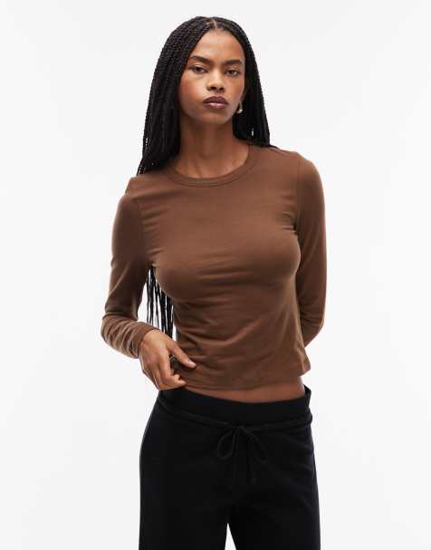COLLUSION long sleeve baby tee in chocolate - view 1