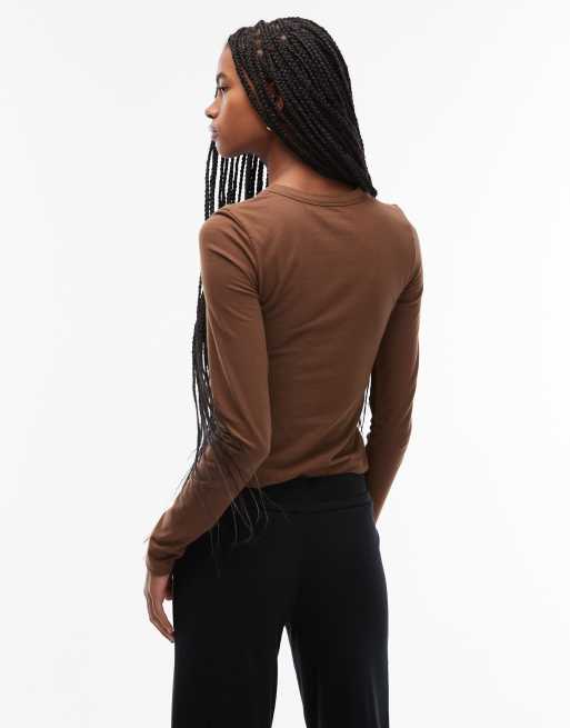 COLLUSION long sleeve baby tee in chocolate, 3 of 4