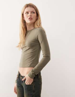 Collusion Long Sleeve Baby Tee In Green