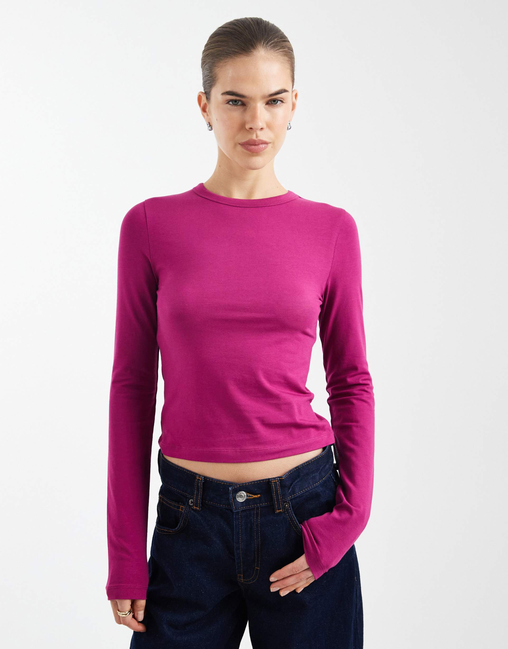 collusion long sleeve baby tee in plum