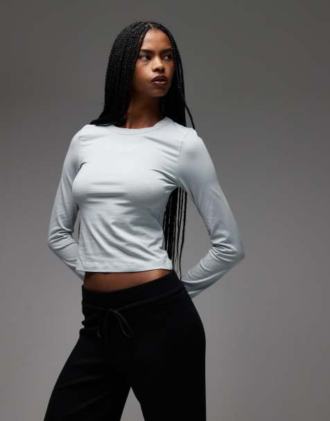 COLLUSION long sleeve baby tee in steel blue - view 1