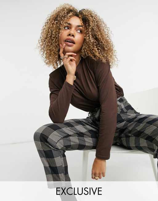 COLLUSION long sleeve body with padded shoulders in dark brown