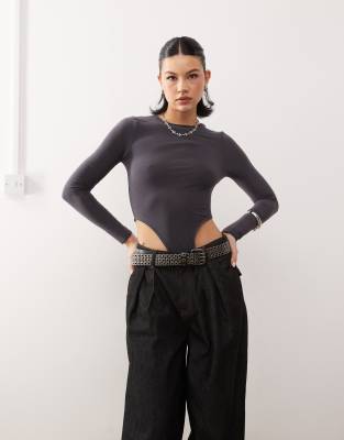 Collusion Long Sleeve Bodysuit-gray